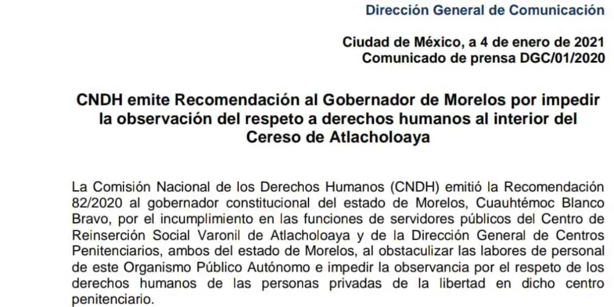 Desde 2020, CNDH denunció que Blanco Bravo impidió labores de revisión en Atlacholoaya