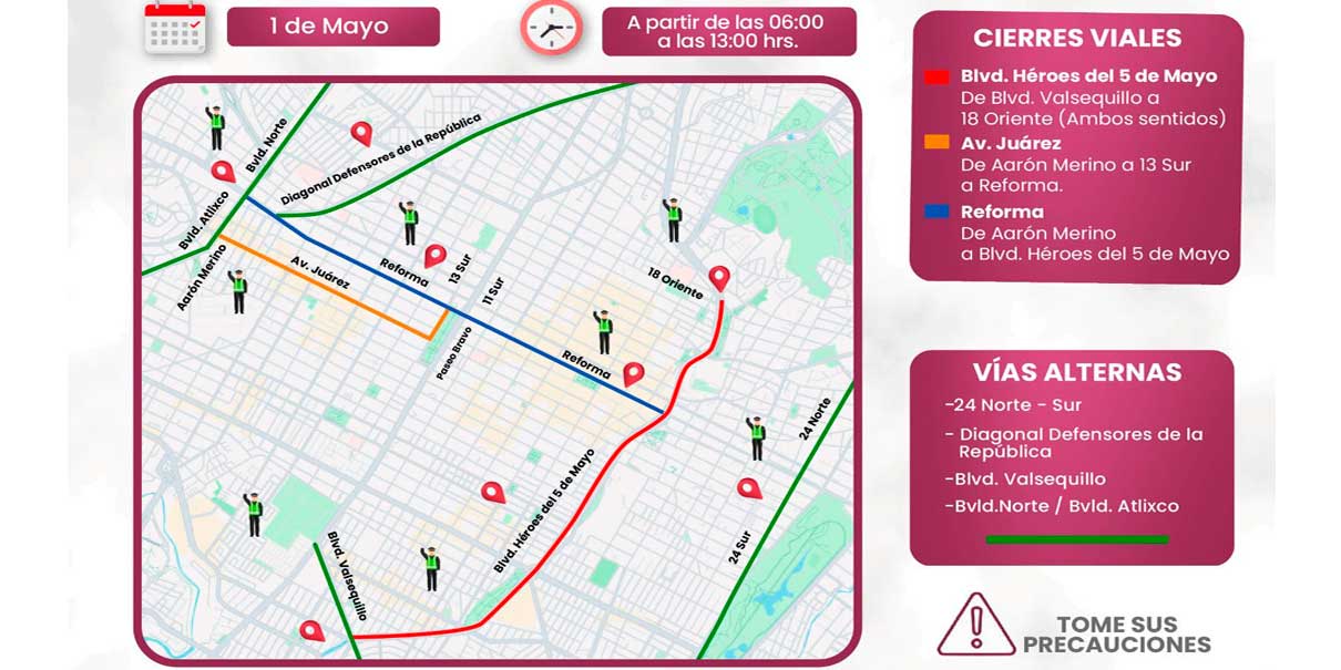 Cierran calles del primer cuadro de la capital por marchas del Día del Trabajo