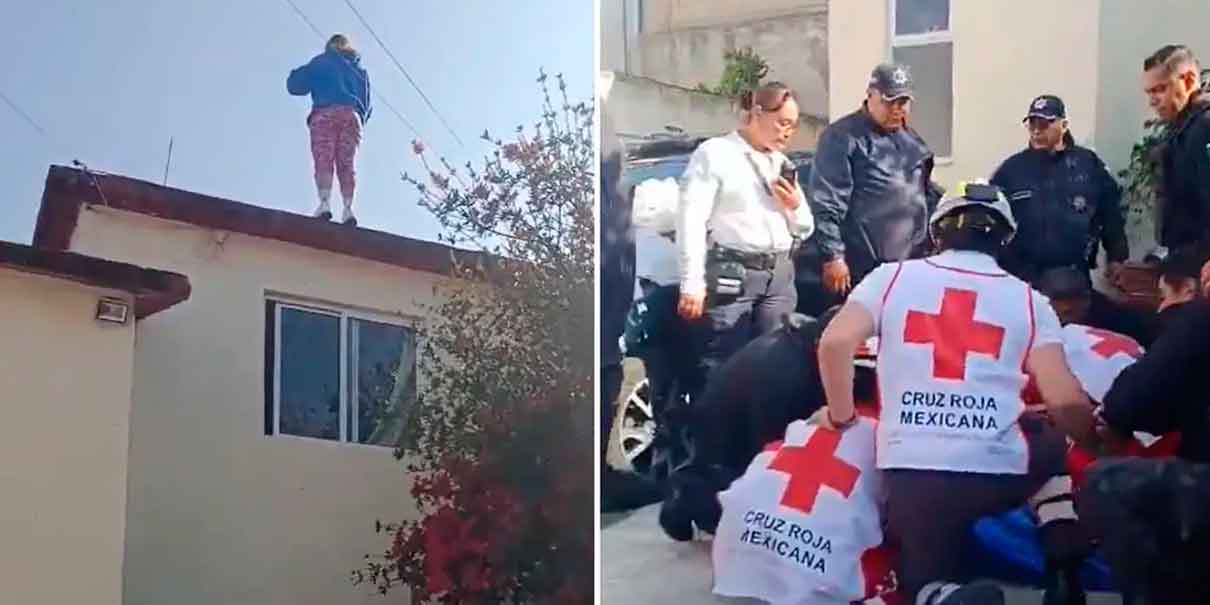Policías rescatan con vida a mujer que cayó desde la azotea de su casa en Metepec; video se vuelve viral