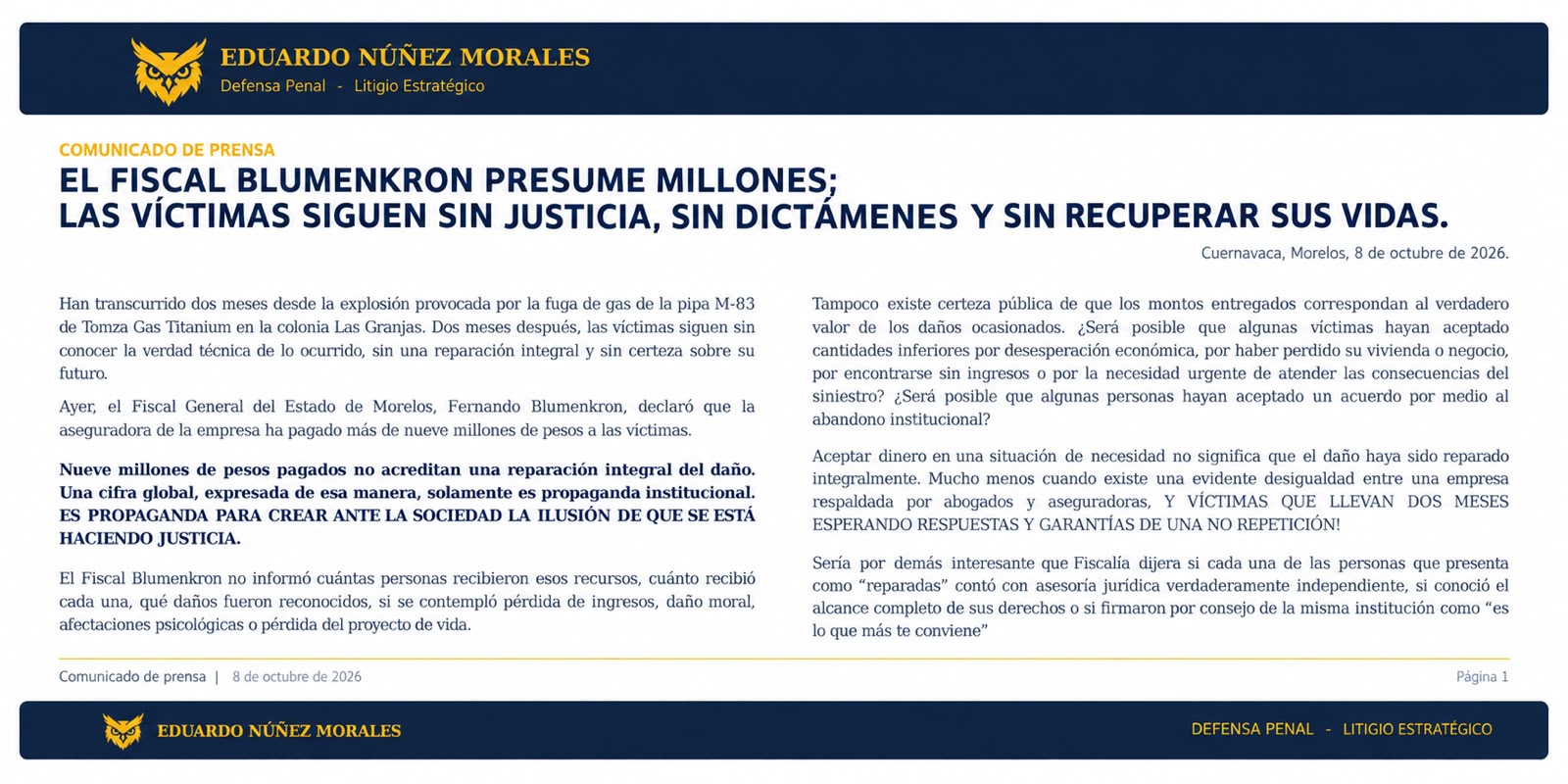 Familias afectadas reclaman certeza sobre las causas de la explosión y el alcance de las indemnizaciones.