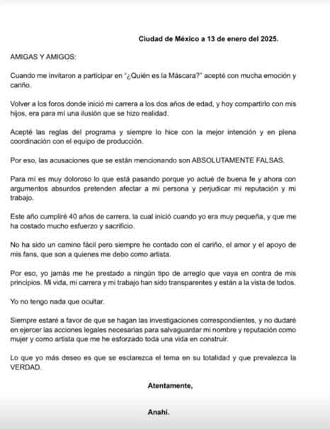 Investigan a Anahí por hacer trampa en "¿Quién es la máscara?”; yo actué de buena fe, contestó la cantante