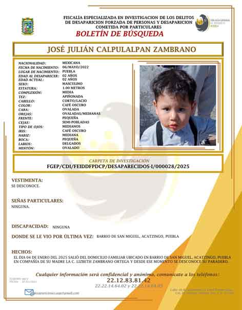 SE BUSCA al niño José Julián Calpulalpan desaparecido en Acatzingo