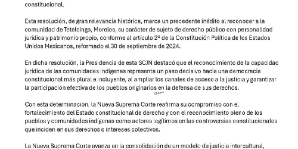 Tetelcingo es reconocido por la Suprema Corte como comunidad con personalidad jurídica propia