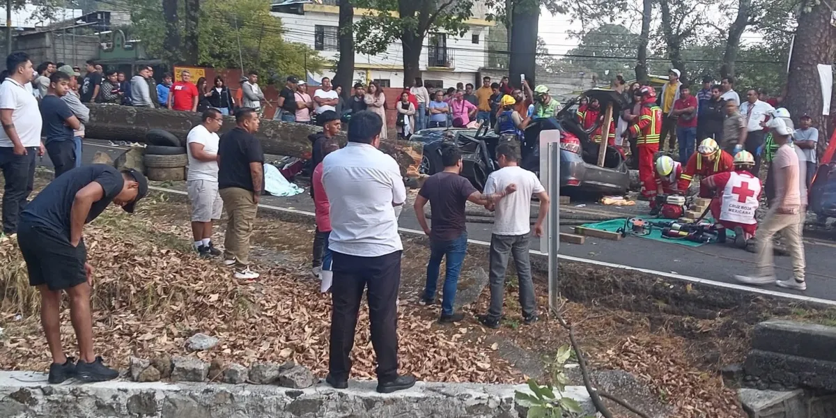 Caída de árbol en la carretera México-Cuernavaca, en Huitzilac, deja tres muertos y un lesionado; autoridades investigan.