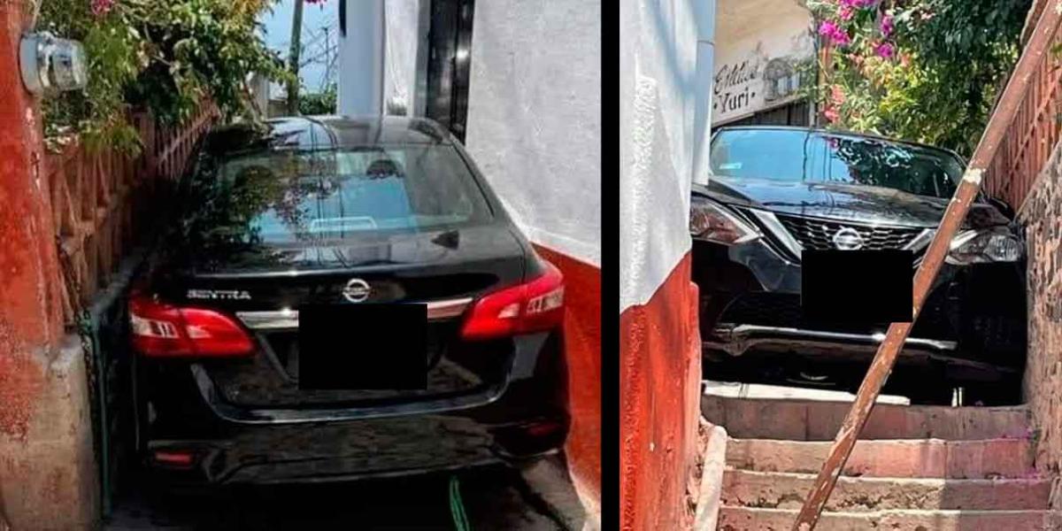 Siguen el GPS y auto queda atorado en callejón de Taxco
