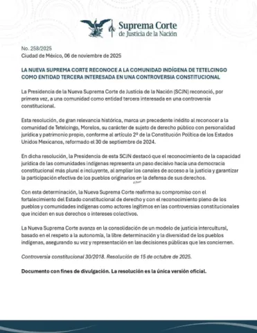 Tetelcingo es reconocido por la Suprema Corte como comunidad con personalidad jurídica propia